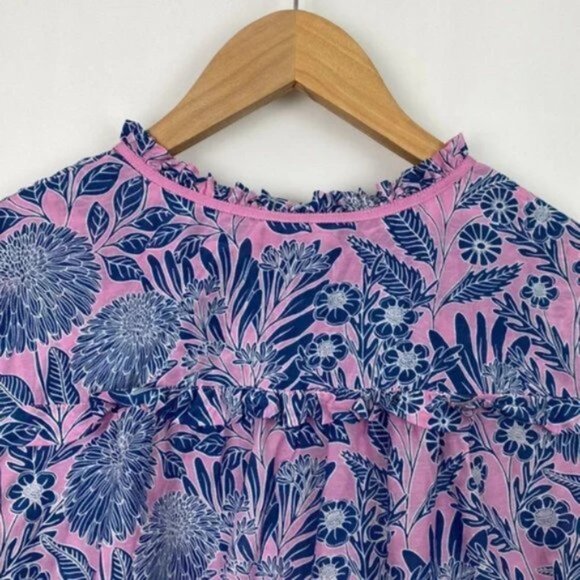 J.Crew X Abigail Borg S Blouse Floral Prairie Dusk Print Pink Navy Ribbon Tie - Picture 13 of 14